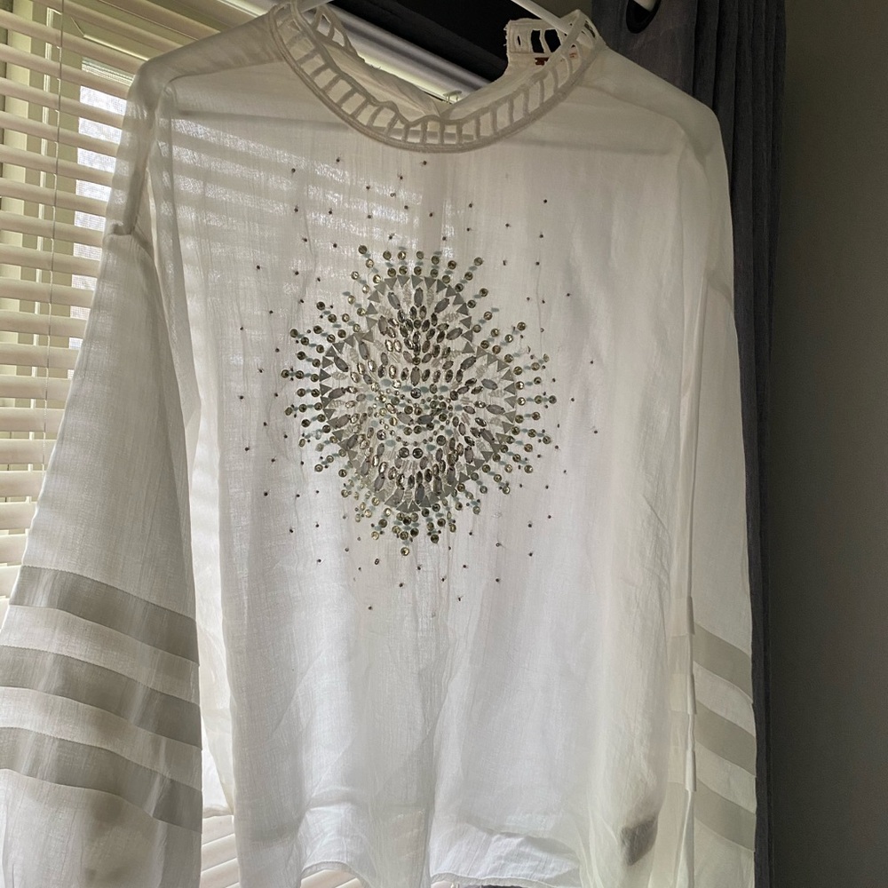 White Embellished Free People Flowy top